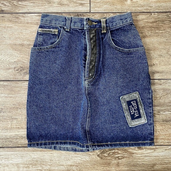 Vintage Guess Georges Marciano Denim Mini Skirt USA Made Women’s 27 Button Fly - Picture 2 of 6